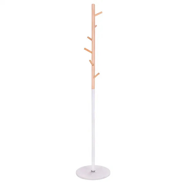 Álló ruhafogas 6 akasztóval, 172 cm, fehér fa-hatású