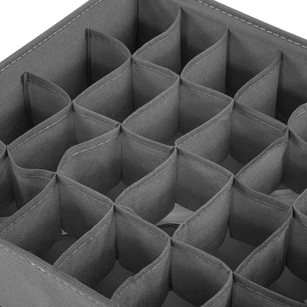 Szürke 24 rekeszes fiókrendező, nemszőtt textil, 32×32×10 cm