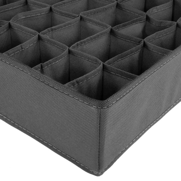 Szürke 24 rekeszes fiókrendező, nemszőtt textil, 32×32×10 cm