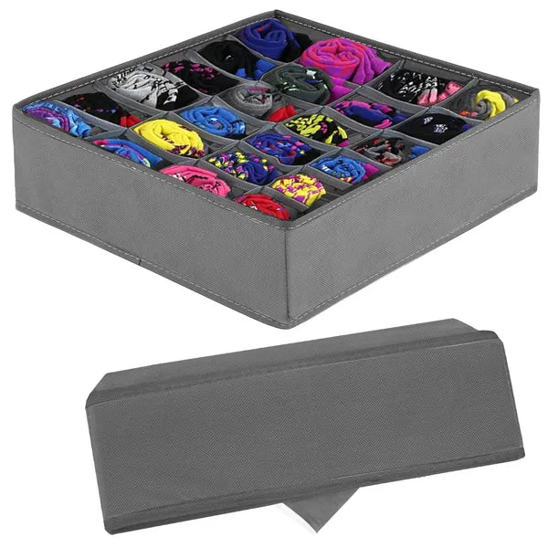 Szürke 24 rekeszes fiókrendező, nemszőtt textil, 32×32×10 cm