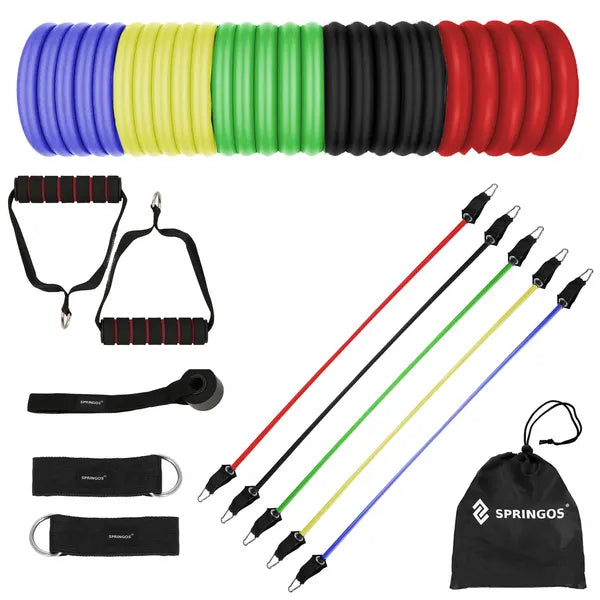Rugalmas expander szett, 5 db színes gumiszalag, 4,5–22,7 kg ellenállás