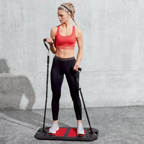 Összecsukható multifunkciós edzőállomás 230 kg teherbírással kiegészítőkkel