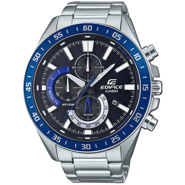 Casio Edifice férfi kronográf karóra, acél szíj, fekete-kék, WR100