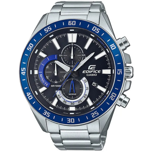 Casio Edifice férfi kronográf karóra, acél szíj, fekete-kék, WR100