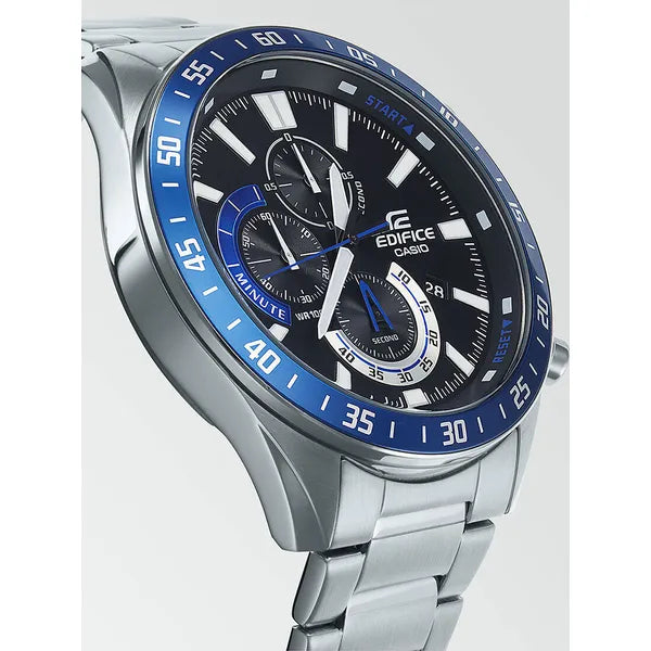 Casio Edifice férfi kronográf karóra, acél szíj, fekete-kék, WR100