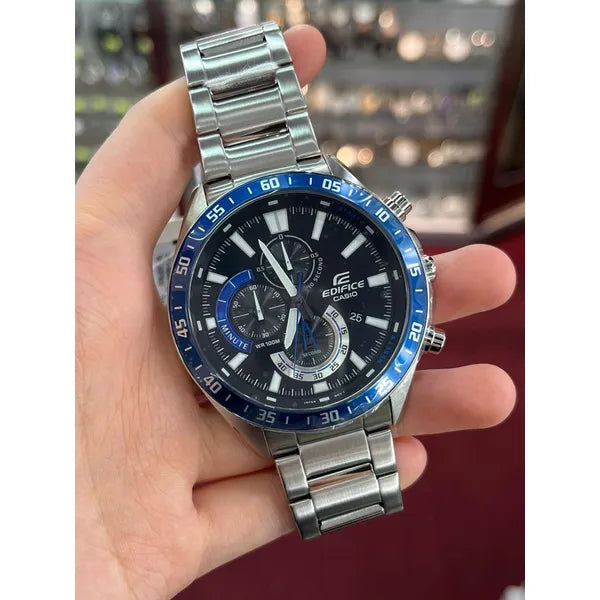 Casio Edifice férfi kronográf karóra, acél szíj, fekete-kék, WR100