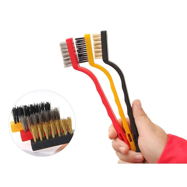 3 részes drótkefe készlet acél-, sárgaréz- és nylonsörtével, 16 cm