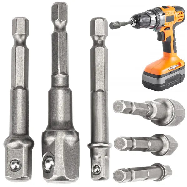 Acél bit adapter készlet csavarozókhoz, 1/4''–3/8''–1/2'', 3 db