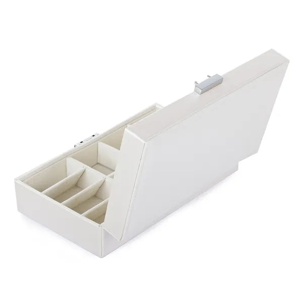 Kulccsal zárható ökobőr ékszertartó doboz, 21×12×6 cm, fehér/fekete