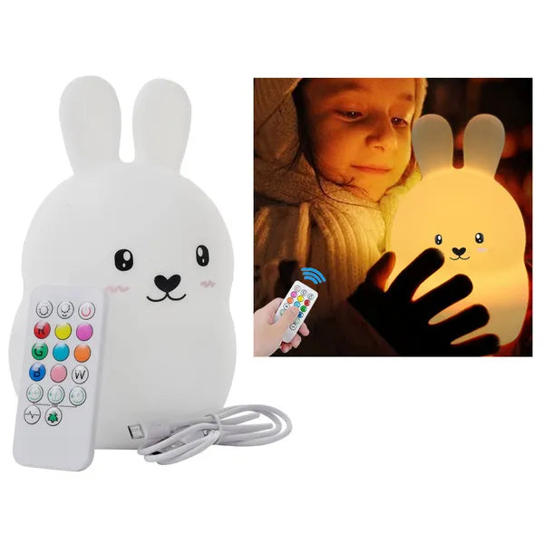 Nyuszis RGB LED éjszakai fény gyerekeknek, érintés- és távirányítós, USB-s