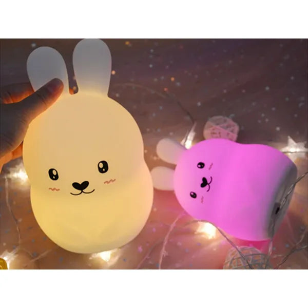 Nyuszis RGB LED éjszakai fény gyerekeknek, érintés- és távirányítós, USB-s