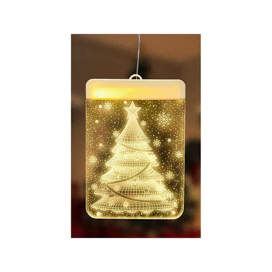 3D karácsonyi ólomüveg ablakdísz 6 meleg LED-del, elemes, 17×11,5 cm