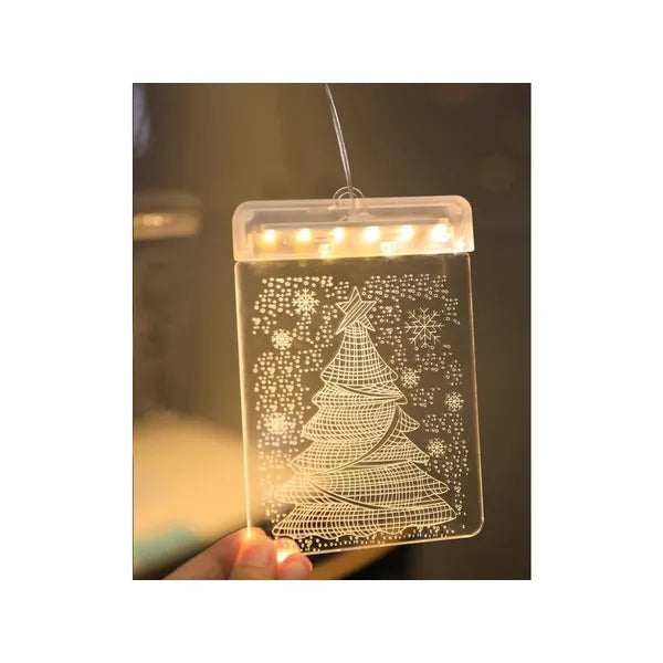 3D karácsonyi ólomüveg ablakdísz 6 meleg LED-del, elemes, 17×11,5 cm