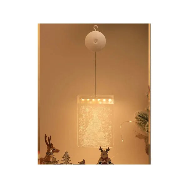 3D karácsonyi ólomüveg ablakdísz 6 meleg LED-del, elemes, 17×11,5 cm