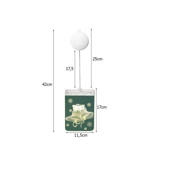 3D ólomüveg hatású karácsonyi ablakdísz, 6 LED, elemes, 42 cm