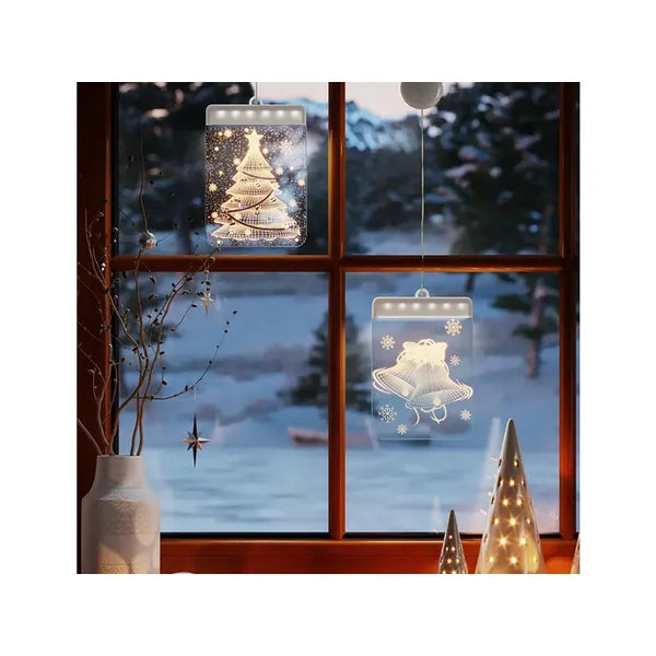 3D ólomüveg hatású karácsonyi ablakdísz, 6 LED, elemes, 42 cm