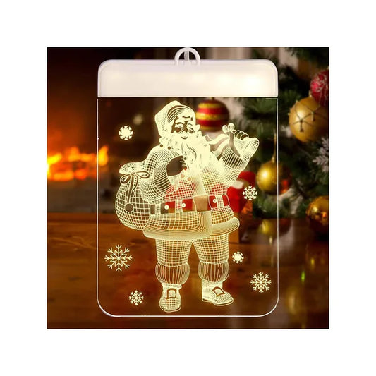 3D ólomüveg ablakdísz meleg fényű karácsonyi LED, elemes 17×11,5 cm