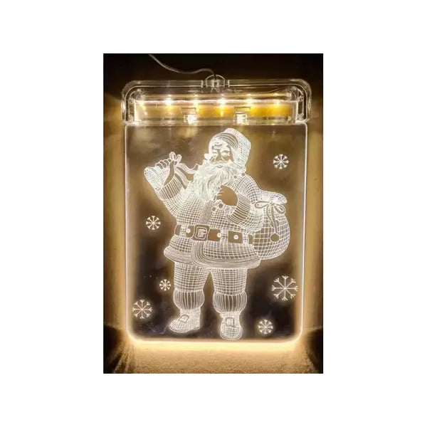 3D ólomüveg ablakdísz meleg fényű karácsonyi LED, elemes 17×11,5 cm