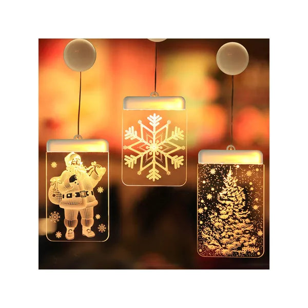 3D ólomüveg ablakdísz meleg fényű karácsonyi LED, elemes 17×11,5 cm