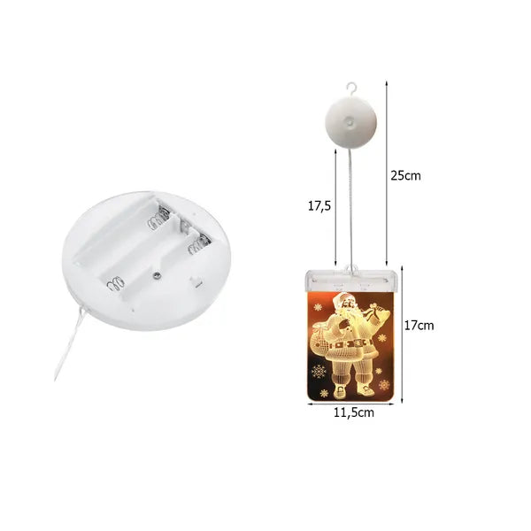 3D ólomüveg ablakdísz meleg fényű karácsonyi LED, elemes 17×11,5 cm
