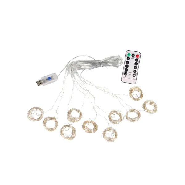 LED fényfüggöny 300 LED-del 3×3 m hideg fehér USB távirányítóval