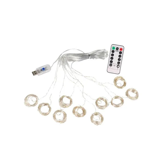 LED fényfüggöny 300 LED-del 3×3 m hideg fehér USB távirányítóval