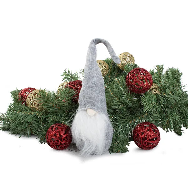Karácsonyi manó figura, szürke, hajlítható sapka, 30 cm