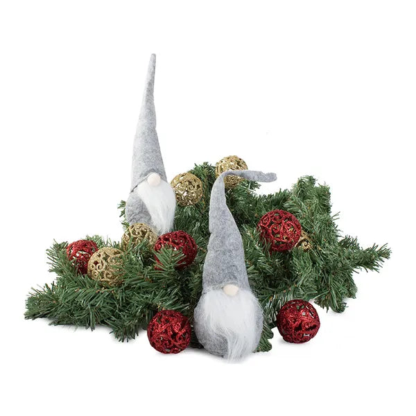 Karácsonyi manó figura, szürke, hajlítható sapka, 30 cm