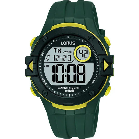 Lorus férfi sport karóra, WR100, stopper, zöld szilikon, 40 mm