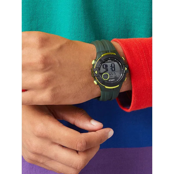 Lorus férfi sport karóra, WR100, stopper, zöld szilikon, 40 mm