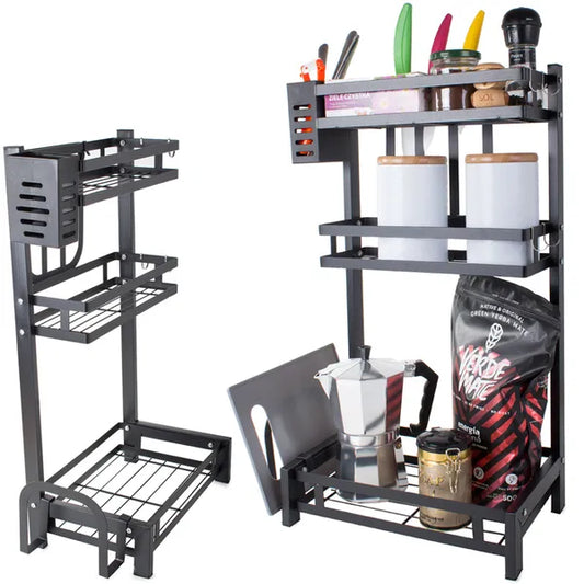 Loft stílusú 3 szintes fekete fémpolc konyhai fűszertartó állvány 60 cm