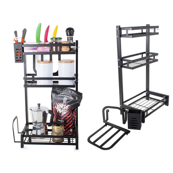 Loft stílusú 3 szintes fekete fémpolc konyhai fűszertartó állvány 60 cm