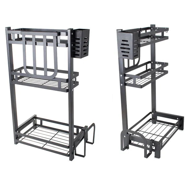 Loft stílusú 3 szintes fekete fémpolc konyhai fűszertartó állvány 60 cm