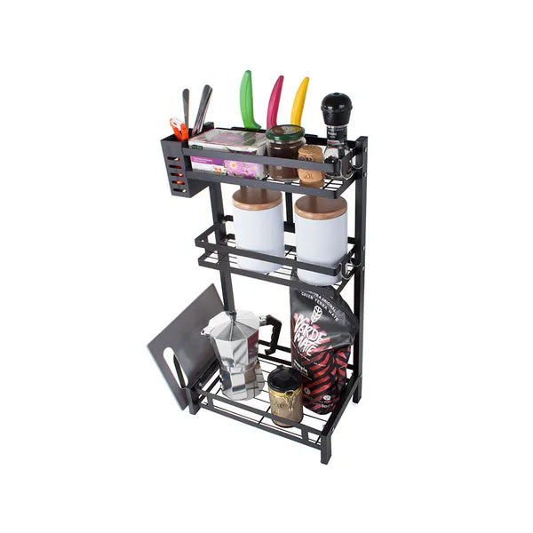 Loft stílusú 3 szintes fekete fémpolc konyhai fűszertartó állvány 60 cm