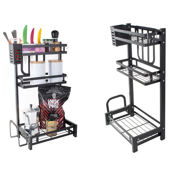 Loft stílusú 3 szintes fekete fémpolc konyhai fűszertartó állvány 60 cm