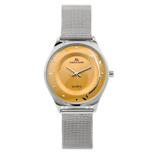 Jordan Kerr női karóra, 33 mm, ezüst szíj, arany számlap, antiallergén, WR30