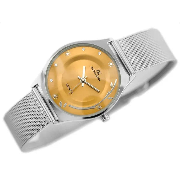 Jordan Kerr női karóra, 33 mm, ezüst szíj, arany számlap, antiallergén, WR30