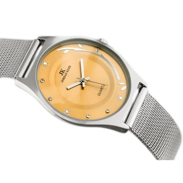 Jordan Kerr női karóra, 33 mm, ezüst szíj, arany számlap, antiallergén, WR30