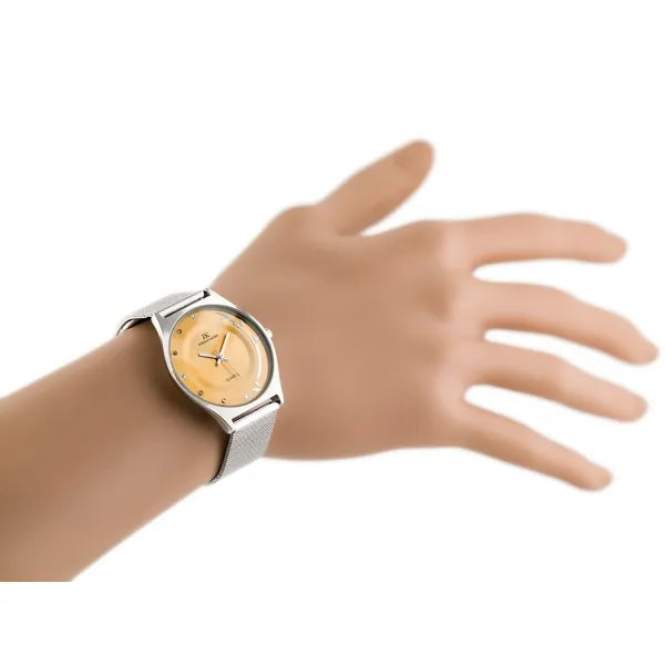 Jordan Kerr női karóra, 33 mm, ezüst szíj, arany számlap, antiallergén, WR30