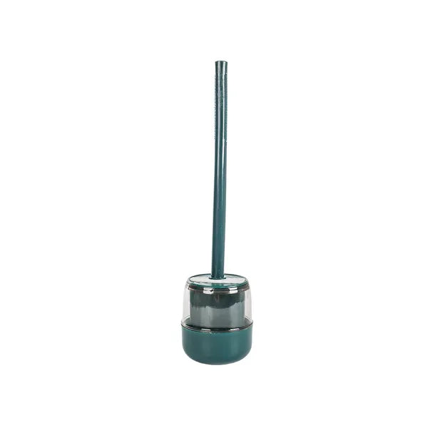 Szilikon WC kefe fali tartóval és csöpögésmentes edénnyel, zöld-szürke, 40 cm