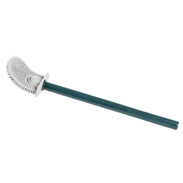 Szilikon WC kefe fali tartóval és csöpögésmentes edénnyel, zöld-szürke, 40 cm