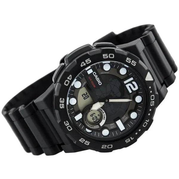 Casio AEQ-100W-1AV férfi karóra, WR100 vízálló, világidő, LED, doboz
