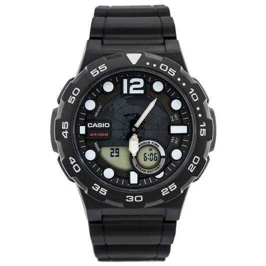 Casio AEQ-100W-1AV férfi karóra, WR100 vízálló, világidő, LED, doboz
