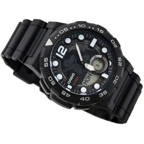 Casio AEQ-100W-1AV férfi karóra, WR100 vízálló, világidő, LED, doboz