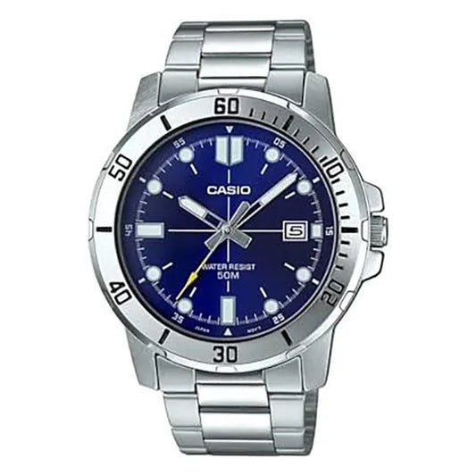 Casio férfi karóra MTP-VD01D-2E, acél, kék számlap, WR50