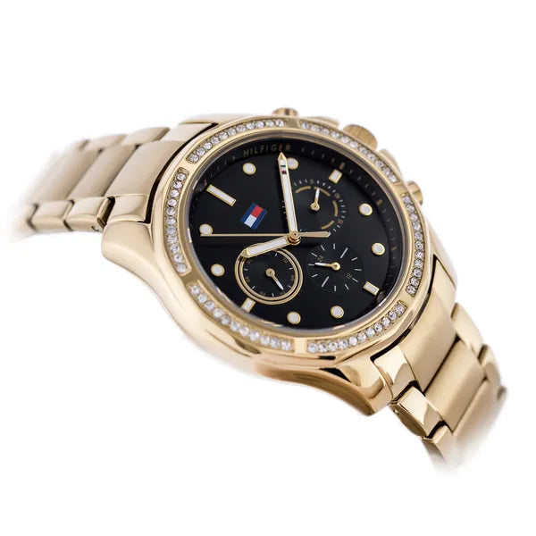 Tommy Hilfiger Brooklyn női karóra – aranyszínű acél, fekete számlap, 41 mm