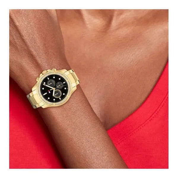 Tommy Hilfiger Brooklyn női karóra – aranyszínű acél, fekete számlap, 41 mm