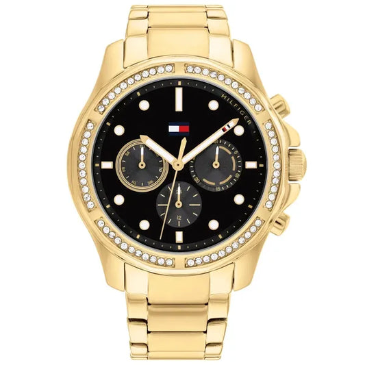 Tommy Hilfiger Brooklyn női karóra – aranyszínű acél, fekete számlap, 41 mm