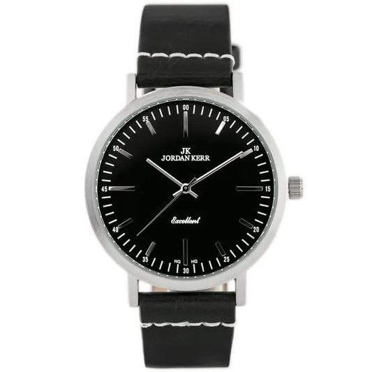 Jordan Kerr férfi karóra, 42 mm, fekete bőrszíj, WR30
