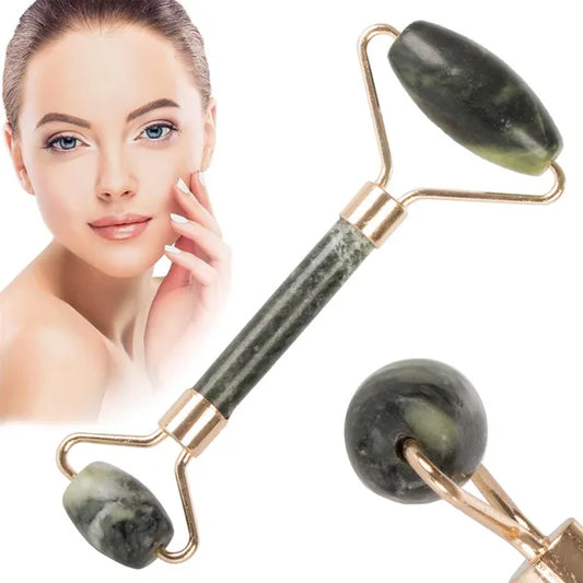 Kétfejes jade arcmasszírozó görgő, természetes kő, 13,5 cm